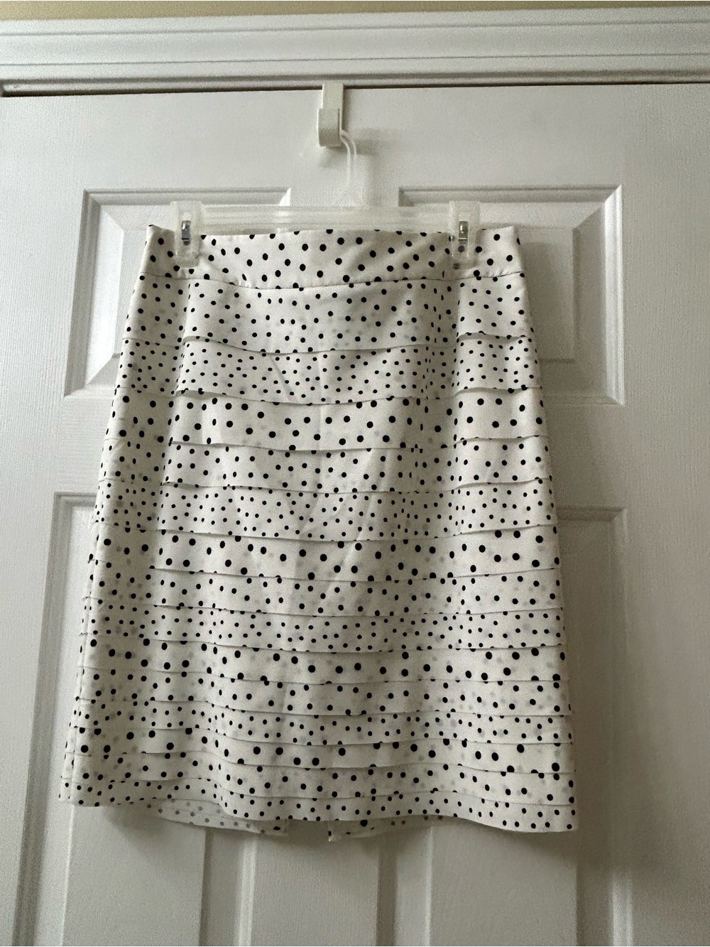 WHBM Polka Dot Pleated A-Line Skirt - White with Black Dots